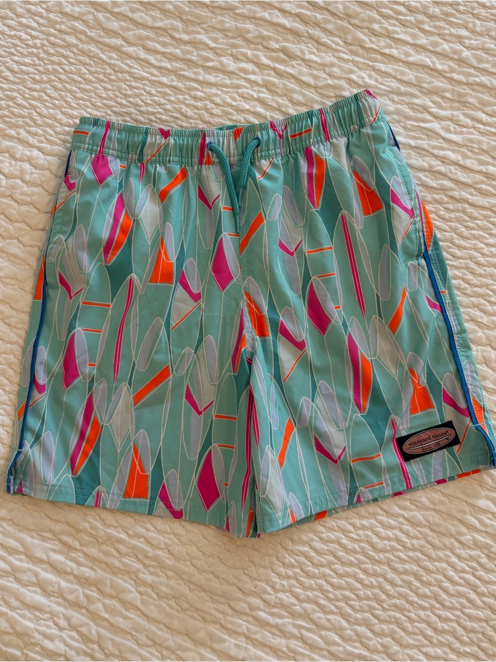 Vineyard Vines 🐳 Boys’ Swim Trunks with Surfboard Print, Size M (12-14)